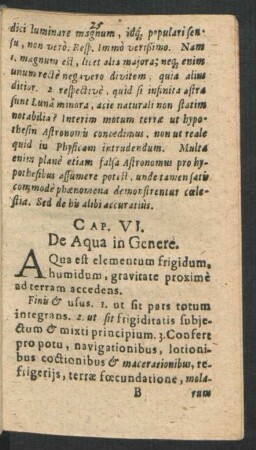 Cap. VI. De Aqua in Genere.