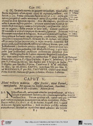 Caput V: Numi vilioris materiæ. Asses scortei, numi stannei, numi plumbei