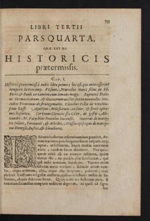 Libri Tertii Pars Quarta, Quae Est De Historicis praetermissis.