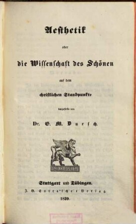 Aesthetik oder die Wissenschaft des Schönen auf dem christlichen Standpunkte