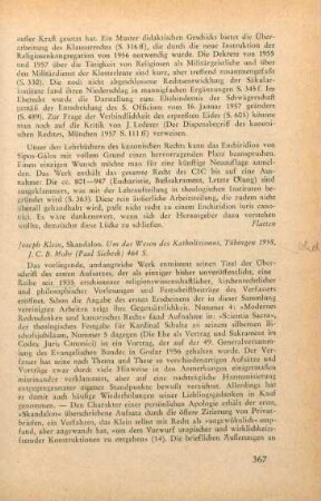 367-369 [Rezension] Klein, Joseph, Skandalon