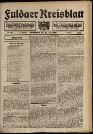 Erste Ausgabe vom Samstag, den 23. Dezember 1911.