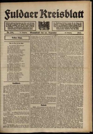 Erste Ausgabe vom Samstag, den 23. Dezember 1911.