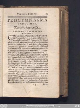 Progymnasma Undecimum. Dimißio improvisa. Gorgonius, Theobaldus, Eusebius.