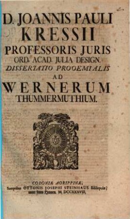 Dissertatio prooemialis ad Wernerum Thummermuthium