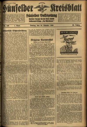Erste Ausgabe vom Freitag, den 16. Oktober 1936.