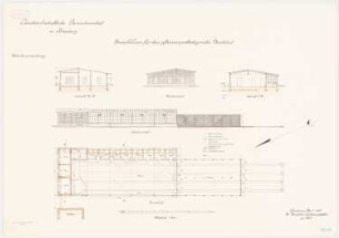 Landwirtschaftliche Versuchsanstalt, Bromberg Gewächshaus für das Pflanzenpathologische Institut: Grundriss, Schnitte Nordansicht, Westansicht 1:100