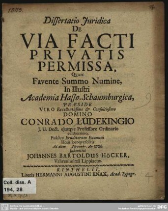 Dissertatio Iuridica De Via Facti Privatis Permissa