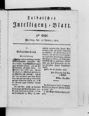 5tes Stück, Ausgabe vom 29. Januar 1808