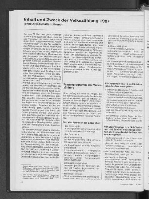 Inhalt und Zweck der Volkszählung 1987