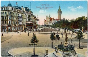 Leipzig: Roßplatz mit Mägdebrunnen, Neues Rathaus