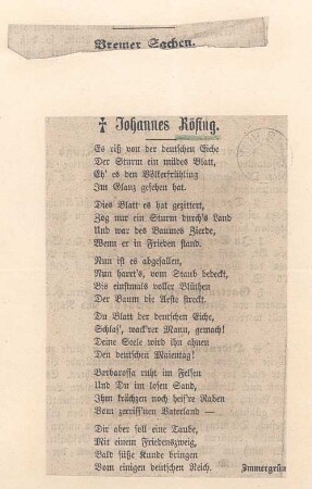 [Gedicht über den verstorbenen Johannes Rösing]