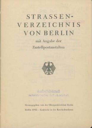 1925: Straßenverzeichnis von Berlin : mit Posthinweisen