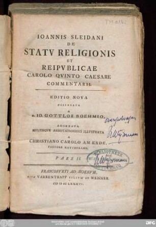 Pars II.: Ioannis Sleidani De Statv Religionis Et Reipvblicae Carolo Qvinto Caesare Commentarii