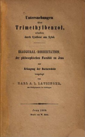 Untersuchungen über Trimethylbenzol, erhalten durch Synthese aus Xylol : (Inaug.-Diss.)