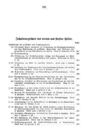 Inhaltsverzeichnis des vierten und fünften Heftes