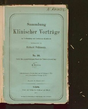 Ueber den gegenwärtigen Stand der Tuberkulosenfrage