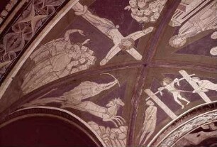 Erweckung des Jünglings von Sarepta (Ostkappe), Kreuzigung des heiligen Simon (Südkappe), Schleifung des heiligen Hippolytus (Westkappe), Geißelung des heiligen Dorotheus