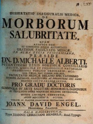 Dissertatio Inauguralis Medica De Morborum Salubritate