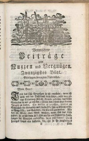 Zwanzigstes Blat, ... den 19ten November