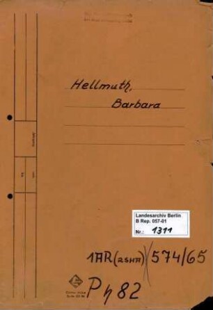 Personenheft Barbara Hellmuth (*11.07.1900), Sekretärin