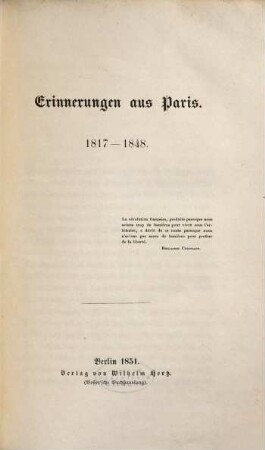 Erinnerungen aus Paris : 1817 - 1848
