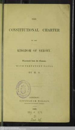 The constitutional charter of the kingdom of Saxony