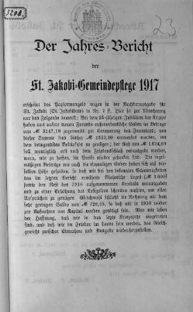 1917(1918): Der Jahresbericht der St.-Jakobi-Gemeindepflege