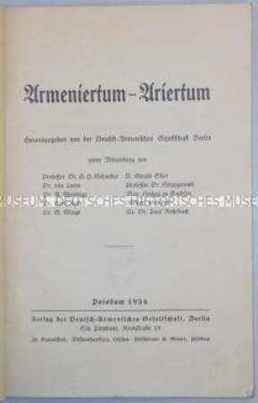 Aufsatzsammlung mit Beiträgen über die Zugehörigkeit der Armenier zur "arischen Rasse"