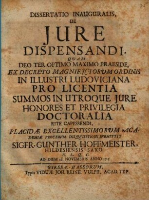 Diss. inaug. de jure dispensandi
