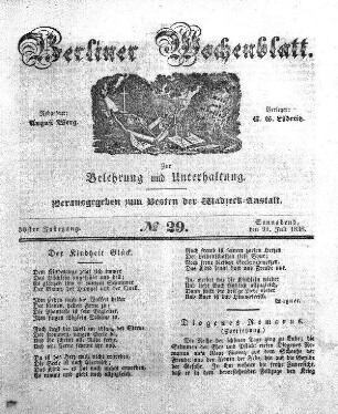 No. 29, Sonnabend, den 21. Juli 1838.