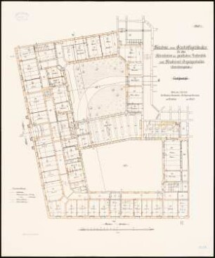Preußisches Kultusministerium, Berlin Erweiterungsbau. Geschäftsgebäude für das Ministerium der geistlichen, Unterrichts- und Medizinalangelegenheiten: Grundriss Sockelgeschoss 1:100