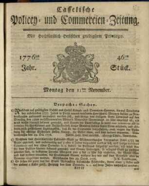 46tes Stueck, Montag den 11ten November 1776