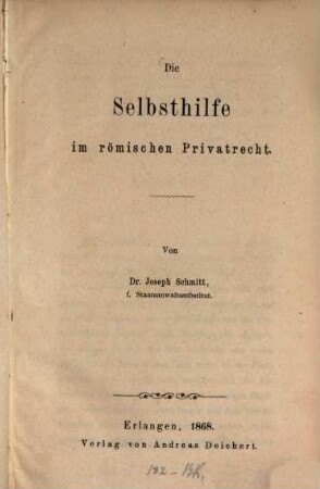 Die Selbsthilfe im römischen Privatrecht