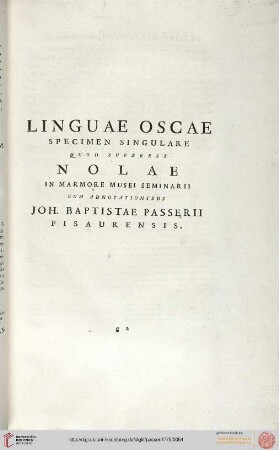 Lingua Oscae specimen singulare [...]