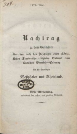 Erste Abtheilung, enthaltend den ersten und zweiten Abschnitt