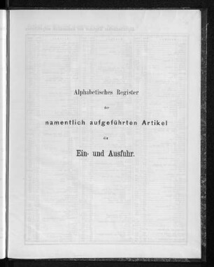 Alphabetisches Register der namentlich aufgeführten Artikel der Ein- und Ausfuhr.