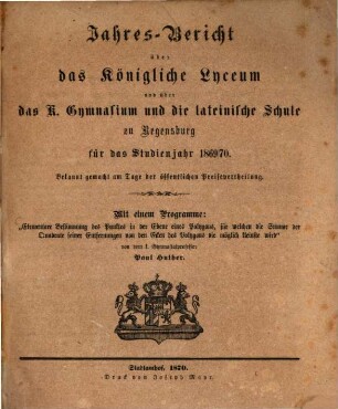 Jahres-Bericht. 1869/70 (1870)