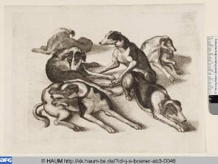 Gruppe von sechs liegenden Hunden