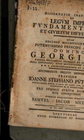 Dissertatio Inavgvralis De Legvm Imperii Fvndamentalivm Et Civilivm Differentia