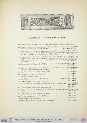 Arbeiten in Gold und Silber (Nr. 343-431)