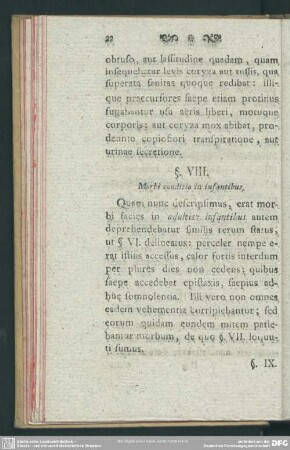 §. VIII. Morbi conditio in infantibus