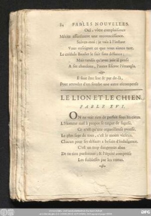 Le Lion Et Le Chien. Fable XVI.