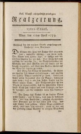 15tes Stück. Wien den 17ten April 1773.