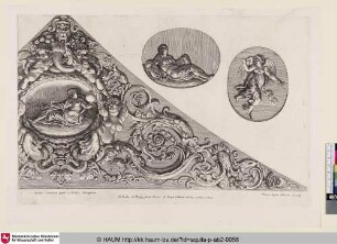 [Ornamentaler Fries und ovale Felder mit weiblichen Figuren, Details der Decke im Camerino des Palazzo Farnese]