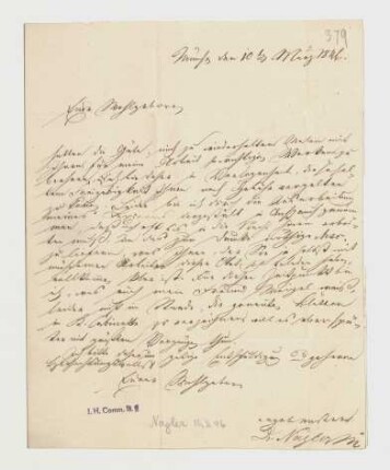Brief von Georg Kaspar Nagler an Joseph Heller