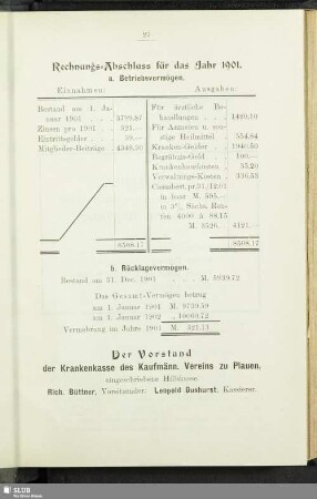 Rechnungs-Abschluss für das Jahr 1901