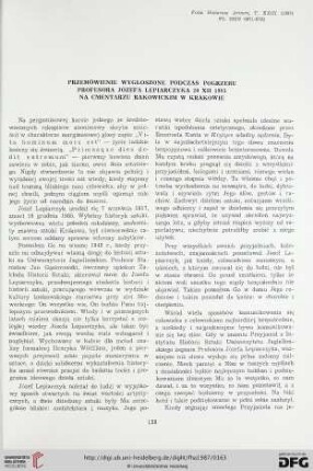 23: Przemówienie wygłoszone podczas pogrzebu Profesora Józefa Lepiarczyka 20 XII 1985 na cmentarzu Rakowickim w Krakowie