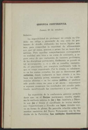 Segunda conferencia (Lunes 29 de octubre)