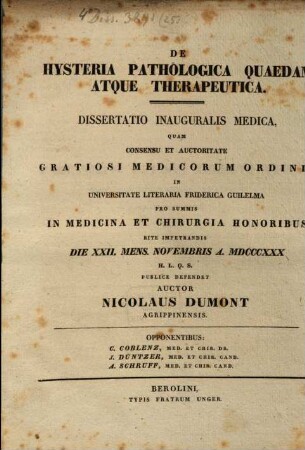 De hysteria pathologica quaedam atque therapeutica : Diss. inaug. med.
